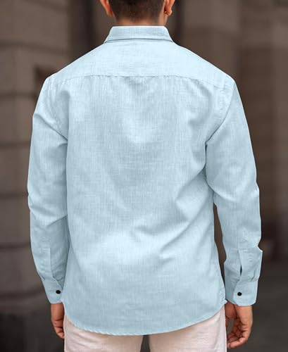 Image of Men's Solid Linen Blend Cotton Shirt | Full Sleeve Plain Shirt for Men | Regular Fit Casual & Formal Wear