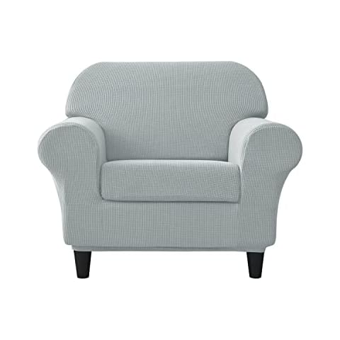 SYLC 2 Pieces Armchair Sofa Cover, Split Sofa Slipcover 1 Seater with 1 Separate Seat Cushion Cover, Furniture Protector Set Stretch Polar Fleece (Light grey) Cover