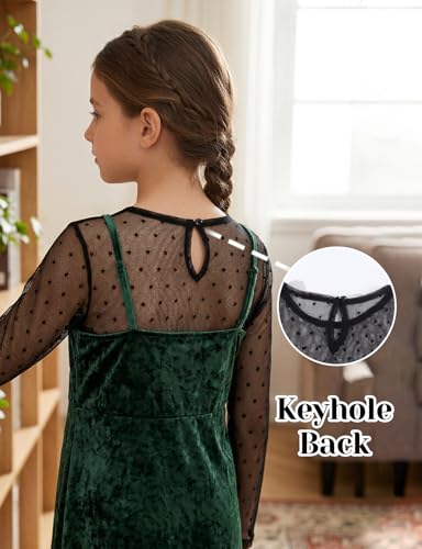 Image of Noomelfish Girls Lace Layering Tops Sheer Mesh Tee Shirts Blouse (5-12 Years)