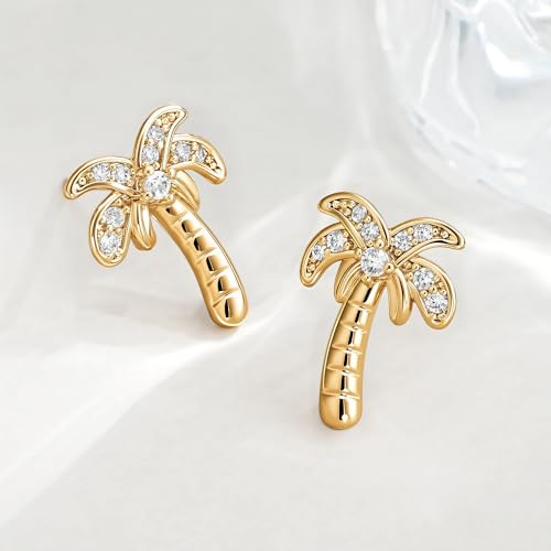 FETTERO Stud Earrings for Women - 14K Gold Plated CZ Hypoallergenic Earrings Studs Dainty Black CZ Leaf Gold Earrings for Women Trendy Statement Jewelry