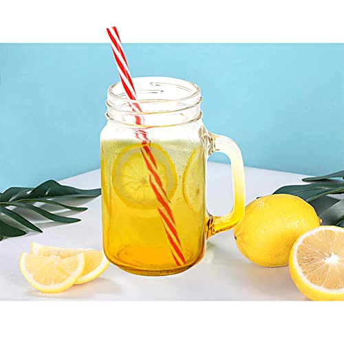 Quienkitch 16Oz Mason Jar With Lid And Straw, Set Of 4 Colored Mason Jar Drinking Glasses Mason Jar Cups With Handle For Iced Coffee Large Pearl Juices Cocktail #TOP4
