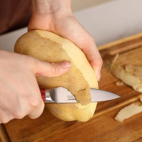 KEEMAKE Paring Knife 3.5 Inch Small Kitchen Knife, Sharp Fruit Knife German High Carbon Stainless Steel Forged Peeling Knife with Full Tang Pakkawood Handle Petty Knife