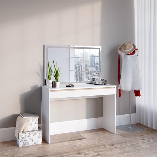 Vicco Schminktisch Emma, Weiß, 120 cm mit LED-Spiegel, Viel Platz