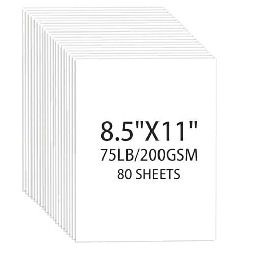 White Cardstock 8.5x11, 80 Sheets, 75lb/200gsm