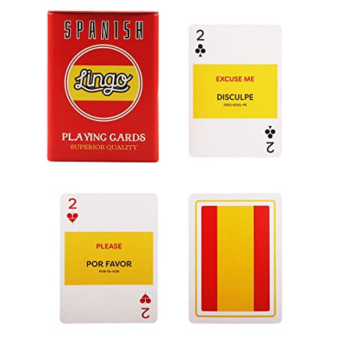 Lingo Spanish Cards In Tin Box - The Best Playing Cards For Beginners To Learn Spanish Vocabulary & Pronunciation In A Fun & Easy Way. 54 Useful Spanish Phrases On Unique Flashcards. #TOP7