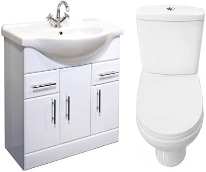 2 Piece Toilet & Basin Set Gloss White Vanity Sink Unit Bathroom Furniture Suite