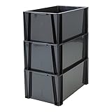 Einfach zu säubern Iris Ohyama, 3er-Set stapelbare Aufbewahrungsboxen / Stapelboxen - STB-LD - plastik, schwarz, 3 x 36 L, L55 x B35 x H24,5 cm