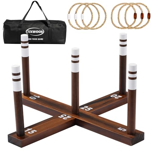 TIXWOOK Ring Toss Game for Kids & Adults Outdoor Yard Games for Adults and Family Premium Ring Game with 6 Rope Rings & Carrying Bag Perfect for Lawn Backyard Beach Camping