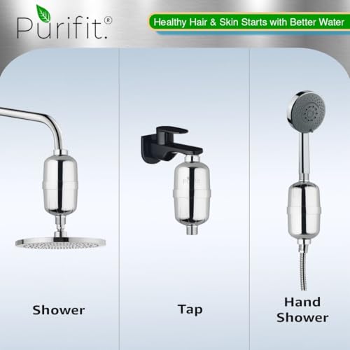 Image of Purifit Hard Water Softener For Tap & Shower V2 | Universal Fit Tap & Shower Filter For Hard Water For Hair, Helps Reduce Chlorine, Supports Hair Care, Dry Skin & Frizz Control, Easy Installation