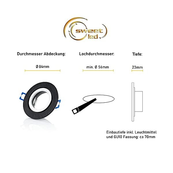 Sweet Led, 12er Sparpack, IP44 Alu,Feuchtraum Badezimmer, Bad/Einbauleuchte,Aluminium, inkl.GU10 3W LED, Klickverschluß… – Bild 8