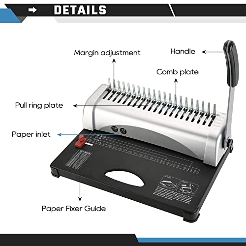 Atpeam Comb Binding Machine | 21-Holes, 450 Sheets, Comb Binding Machine With Starter Kit 100 Pcs 3/8'' Comb Binding Spines, Comb Binding Machine For Letter Size / A4 / A5 #TOP1