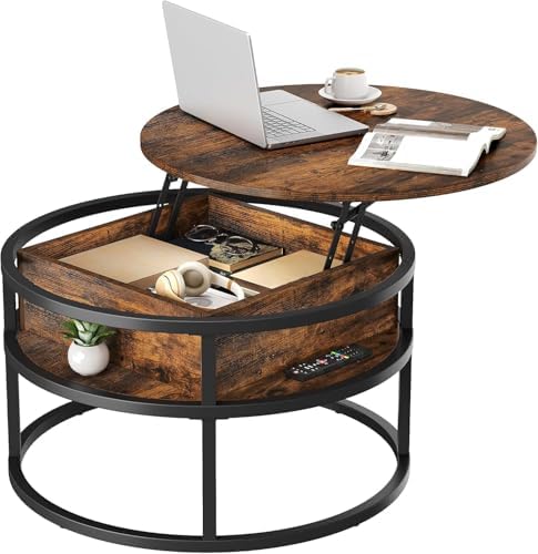 YITAHOME Table Basse Relevable avec Rangement Caché, 80x80X47cm, ...