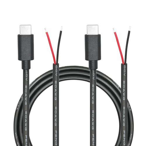 Maixbomr USB C to 2 Pin Bare Wire Open End Power Cable 3FT, 20AWG 5V USB Type C Male Plug 2 Pin Pigtail Cable, for USB Type C Equipment Installed or Replacement Repair DIY Cable - 2Pcs