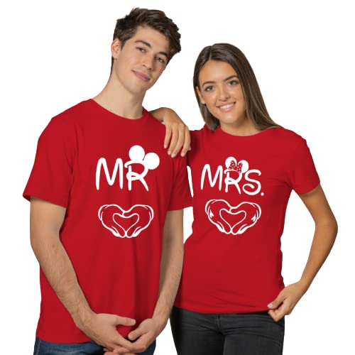 Unicorpse Men's & Women's Cotton Printed Regular Fit Couple T-Shirts (Pack of 2) - Mr. & Mrs. Print Red