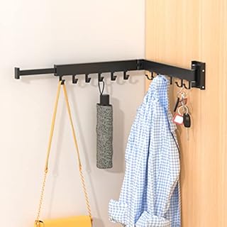 BONYCUST 2 Fold Retractable Clothes Drying Rack, Wall Mounted Clothes Hanger Collapsible for Balcony, Bathroom, Patio,Laundry (Black)