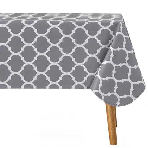 eleper Rectangle Tablecloth Waterproof Vinyl Tablecloths with Flannel Backing Wipeable Spillproof Plastic Table Cover for Dining Parties Camping Indoor Outdoor Tablecloth (60"x86", Grey and White) by eleper - Used condition - US$8.09