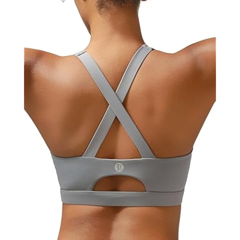 RUNNING GIRL Sports Bra for Women, Criss-Cross Back Strappy Sports Bras High Support Yoga Bra with Molded Cups(3027_Grey_L) Cover