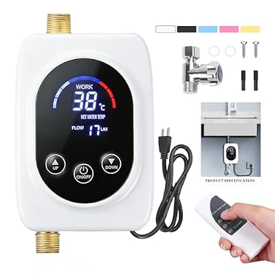 Tankless Water Heater Electric, 110V 3000W Instant Hot Water Heater with Touch Screen & Remote Control, Under Sink for Kitchen/RV/Small Apartment, US Plug Includes - White
