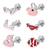 ZS Juego de 6 piercings de labio para labio de playa de verano, 16 g, hipoalergénicos, de acero inoxidable, caracola, hélice, cartílago, para mujer, bikini, pez, tropical, rosca interna, joyería plana
