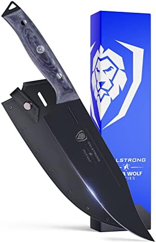 Dalstrong Chef Knife - 8 inch - Delta Wolf Series Knife - Ultra-Thin & Zero Friction Blade - HC 9CR18MOV Steel Chef's Kitchen Knife - Black Titanium Nitride Coating - G10 Camo Handle - Leather Sheath