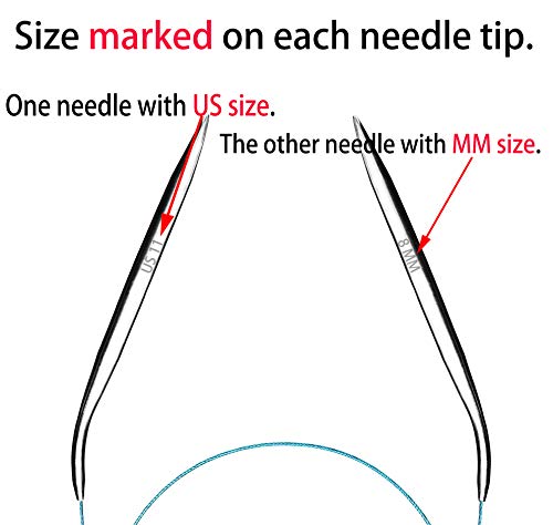 Image of Size 11 Circular Knitting Needles 40 Inch Metal Large Round Needles for Magic Loop Blankets Sweaters Scarves Stainless Steel 100 cm 8 mm, for Beginners & Knitters