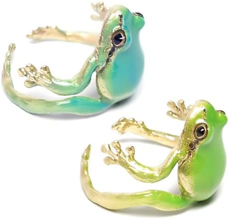 2 PCS Tree Frog Ring for Women Cute Frog Rings,Blue Green Frog Ring,Adjustable Open Creative Frogs Shaped