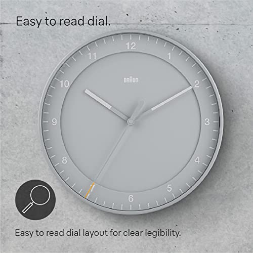 Image of Braun Classic Large Analogue Wall Clock with Silent Sweep Movement, Easy to Read, 30cm Diameter in Grey, Model BC17G.