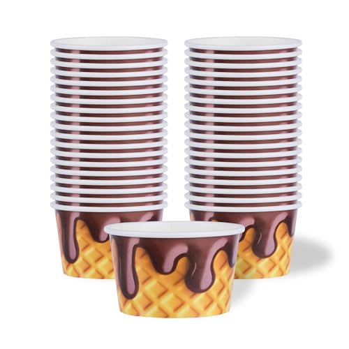 Image of Restaurantware Ice Cream Cups 50 Pack of 8 oz Leak-Resistant Disposable Dessert Bowl Frozen Yogurt Cup Round Paper Container For Cold And Hot Desserts
