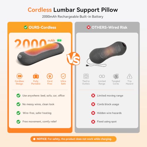 Yunari Cordless Triple Fusion Back Massager, Heated Lumbar Pillow (Gray) - image 4