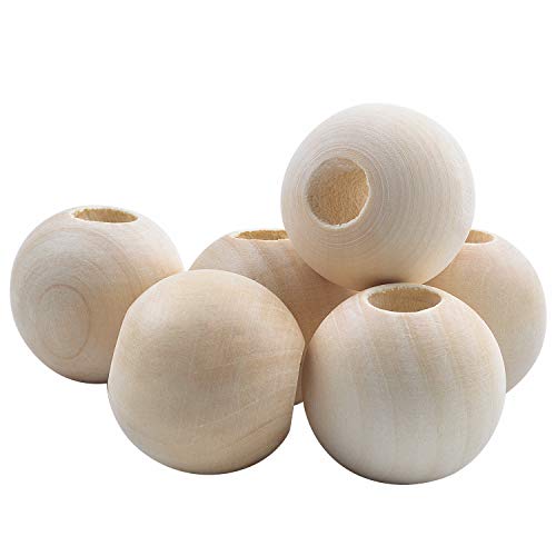 Jdesun 25 cuentas de madera, cuentas sueltas de madera natural redondas de 30 mm x agujero de 3/8 pulgadas de diámetro