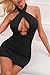 BORIFLORS Women's Sexy Club Bodycon Cut Out Halter Backless Ruched Mini Party Dresses, Medium, Black