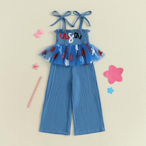 4th Fourth Of July Toddler Girl Outfit Usa Romper Spaghetti Strap Jumpsuit Red White And Blue Outfits With Tutu4