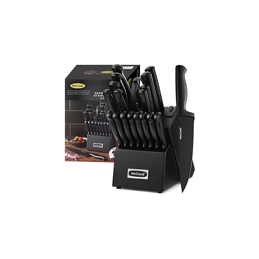 McCook® Premium Black Knife Sets,German Stainless Steel Kitchen Knives Block Set with Built-in Sharpener