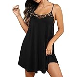 BEIJIXING Fleece Pyjama Damen Sexy Dessous Damen für Sex Nachthemd Satin Sexy Unterkleid Nachtkleid Bequem Kleider Dessous Pyjamaset (Schwarz,XL)