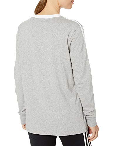 adidas Originals Women's 3 Stripes Long Sleeve T-Shirt, Medium Grey Heather/White, S