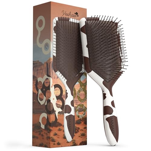 Framar Cepillo de Pelo Desenredante – Cepillo Pelo Antirotura, Cepillo Antitirones, Peine Antitirones, Elimina los Nudos y Reduce el Encrespamiento y la Rotura, Gran Superficie – Estampado de Vaca