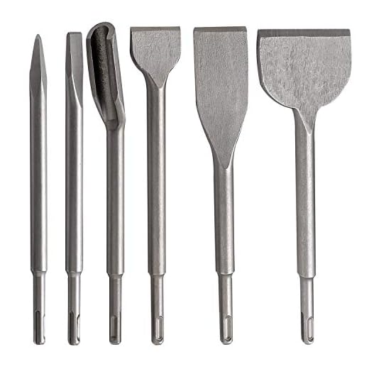 CPROSP SDS Plus Chisel Set, Concrete Drill Bit Set Rotary Hammer Bits Including Point Chisel, Flat Concrete Rotary 6PCS Hollow Grooving (Gouge)