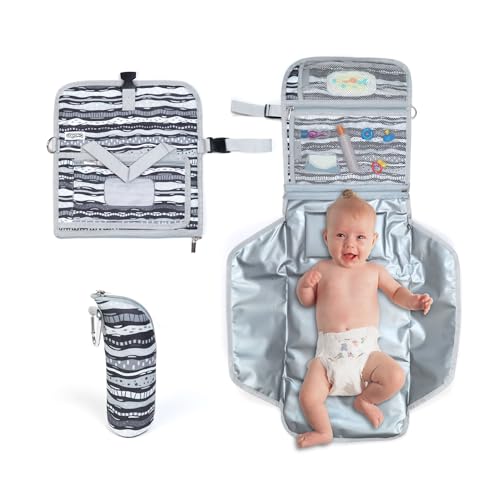 CHNGAROO Portable Changing Pad with Innovative Diaper Bag Dispenser, 3X Disposable Diaper Bags, Privacy Screen, and Diapers Clutch - Waterproof Baby Changing Pad with Wipes Pocket