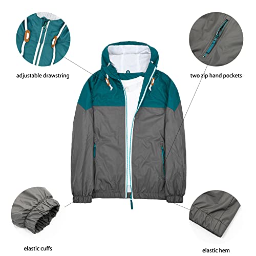 Sunday Rose Men's Waterproof Jacket Breathable Windbreaker Hooded Windbreaker Windproof Rain Coat Shell For Outdoor Navy Green Size Xl #TOP2