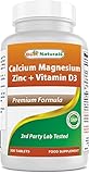 Best Naturals Calcium Magnesium Zinc with Vitamin D3, 300 Tablets - Calcium 1000 mg, Magnesium 400 mg, Zinc 25 mg & D3 600 IU per Serving (3 Tablets)