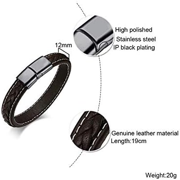 Rockyu Men’s Leather Bracelet Brown Braided Leather Stainless Steel Clasp Adjustable Bracelet for Men Fashion Jewelry Gift for Birthday - Image 2