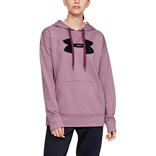 Under Armour Women's Synthetic Fleece Chenille Logo Pullover Hoodie, Level Purple Light Heather//Black, Medium