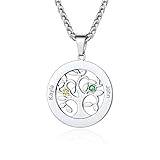 Custom4U Personalised 2 Name Necklace-Birthstone Engraved Stainless Steel Tree of Life Pendant-Family Jewellery for Women Mum Grandma Daughter