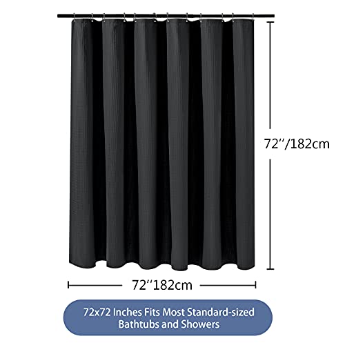 Waffle Weave Shower Curtain With Stainless Steel Hooks - 230 Gsm Heavy Duty Fabric Bath Curtains, Hotel Luxury Quality, Water Resistant, Machine Washable, Weighted Hem, 72 X 72 Inches (Black) #TOP5