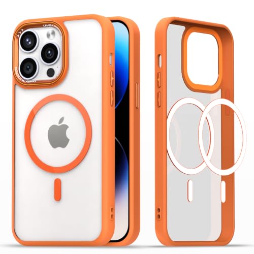 Image of Pikkme Back Cover for iPhone 14 Pro Max | Shockproof | Mag-Safe Compatible | Hard Transparent Back | Premium Raised Camera Protection | Bumper Case (Orange Mag-Safe)