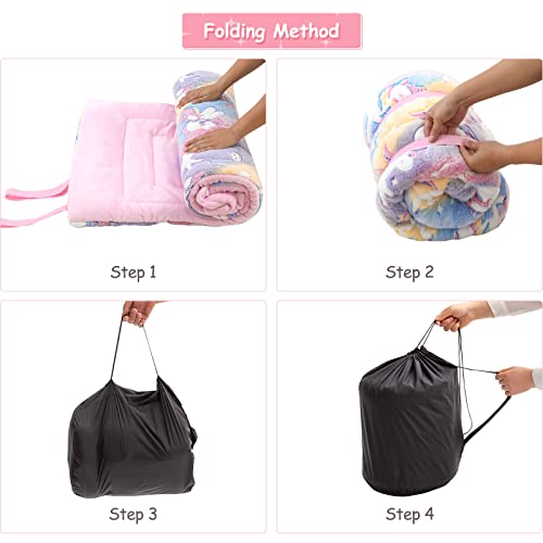 Suchdeco Multicolor Sleeping Bag For Kids Padded Nap Mat 63" X 29" With Glow In The Dark Unicorn Soft Plush Rainbow Slumber Bag For Toddler, Boys, Girls Sleepover, Daycare, Preschool, Kindergarten #TOP5