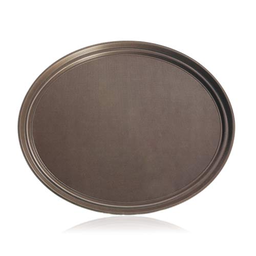New Star Foodservice 25484 Non-Slip Tray, Plastic, Rubber Lined, Oval, 20.5 X 25.25-Inch, Brown #TOP21