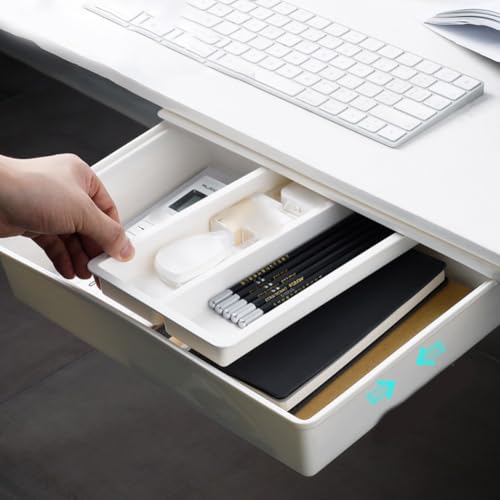 Miniatura 6 de Honseadek Cajón De Almacenamiento Para Debajo Del Escritorio, Sin Perforaciones, Con Compartimento Invisible Para Organización De Composiciones, Múltiples Abdominales, Oficina, En Tamaños Que Ahorran