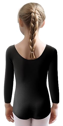 Wegetit Gymnastics Leotards For Girls Toddler Ballet Long Sleeve Dance Tutu (Black,10-12Years) #TOP4