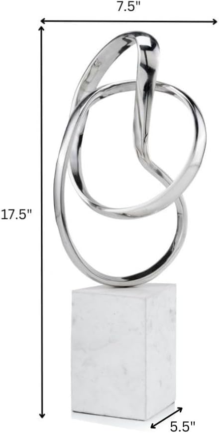 Modern Day Accents Lazo Abstract Sculpture on Marble, Silver, White, 4109